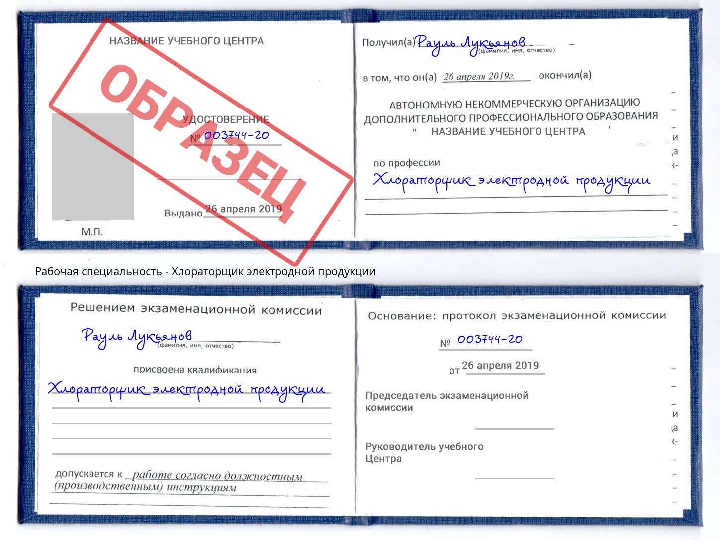 Хлораторщик электродной продукции Инта