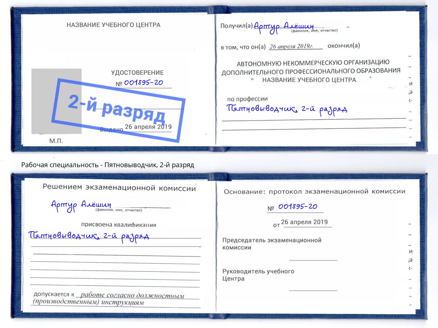 корочка 2-й разряд Пятновыводчик Инта
