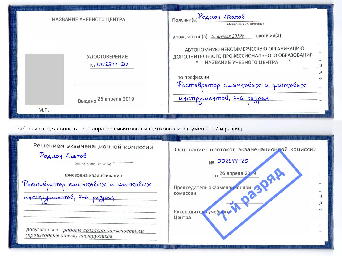 корочка 7-й разряд Реставратор смычковых и щипковых инструментов Инта