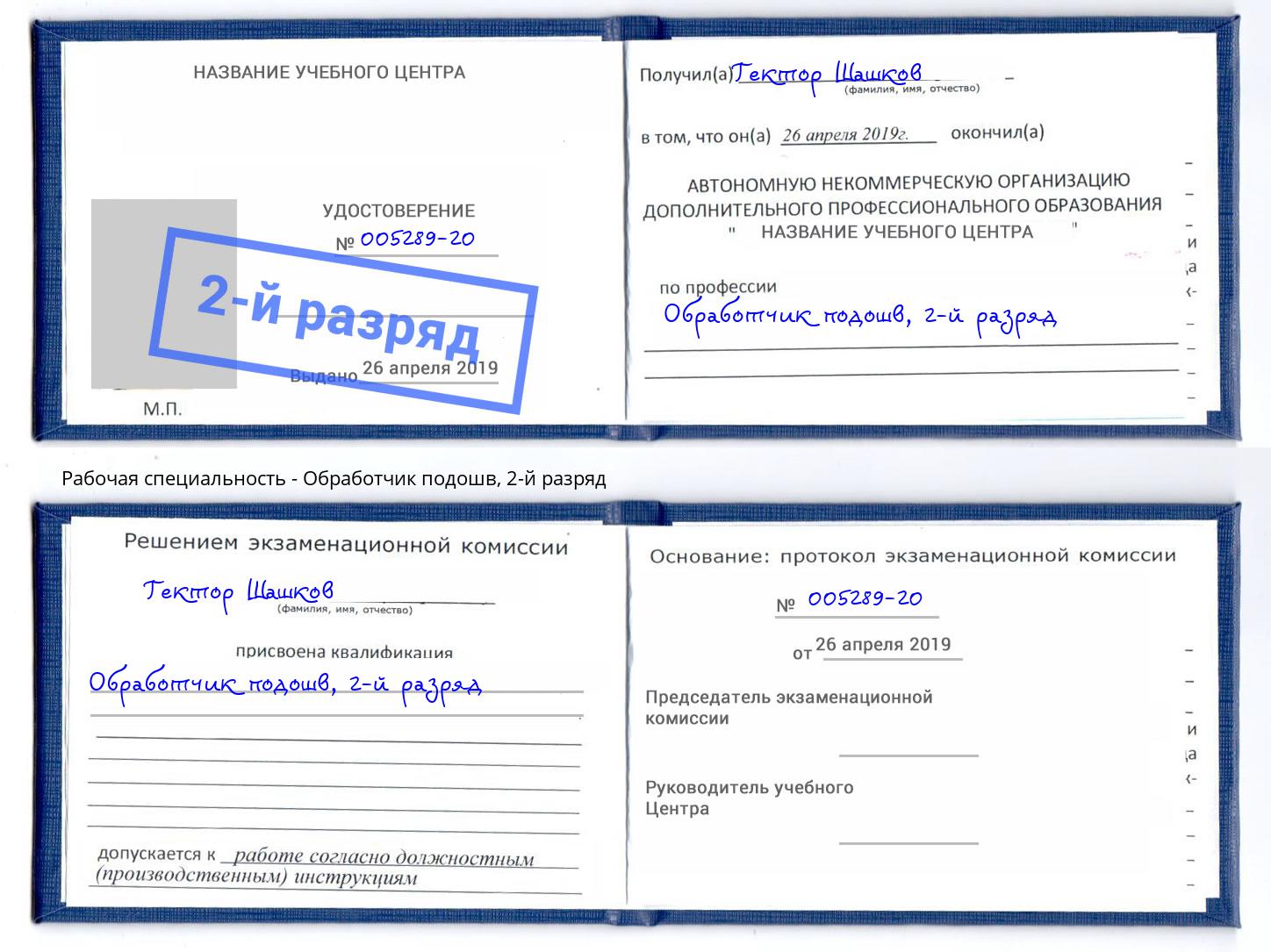 корочка 2-й разряд Обработчик подошв Инта
