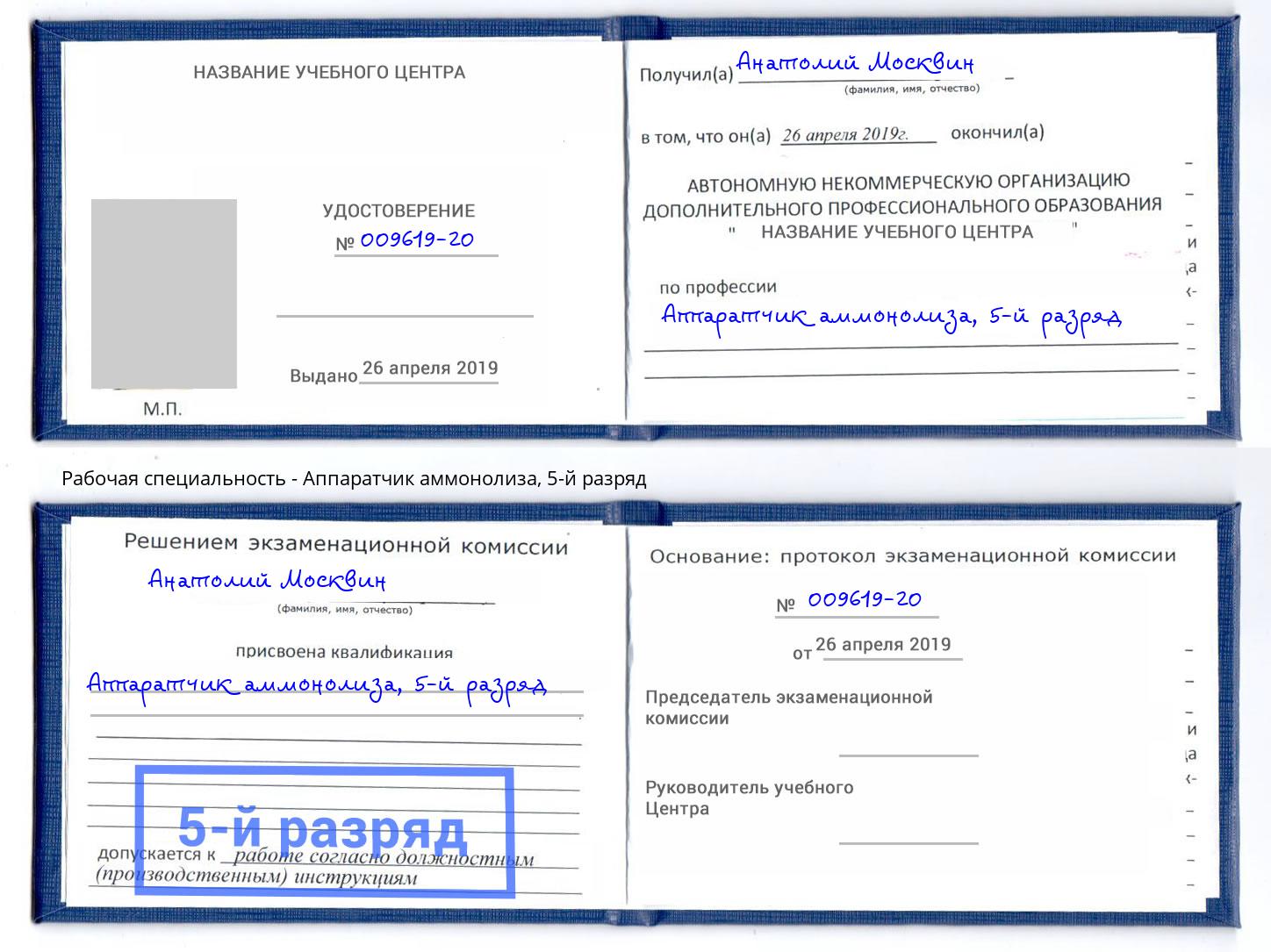 корочка 5-й разряд Аппаратчик аммонолиза Инта