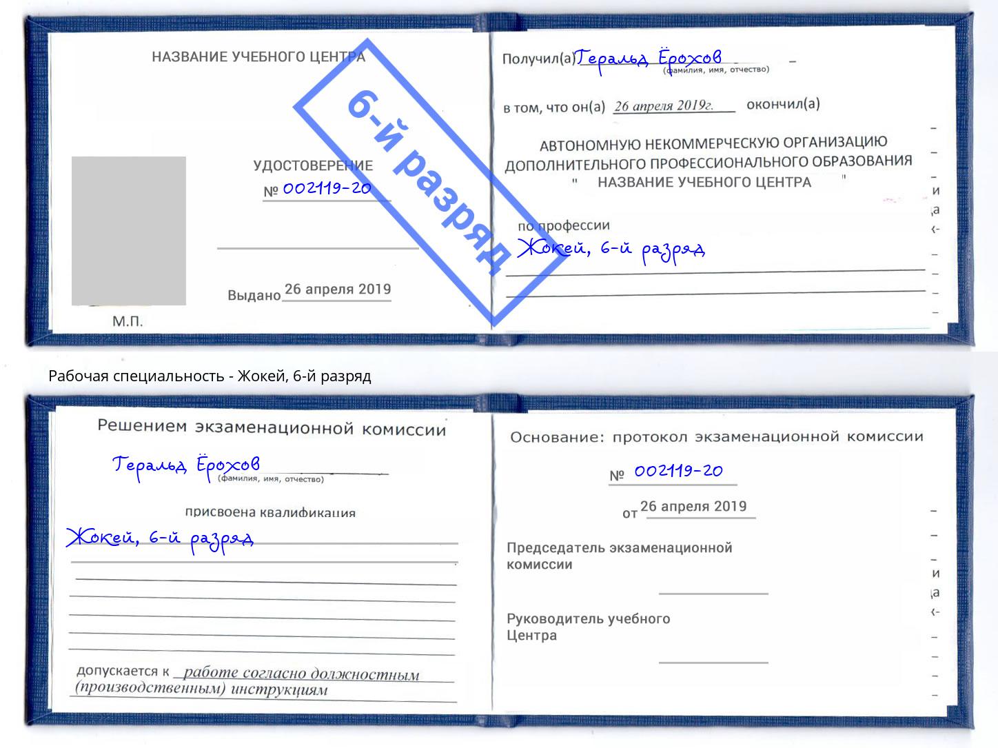 корочка 6-й разряд Жокей Инта
