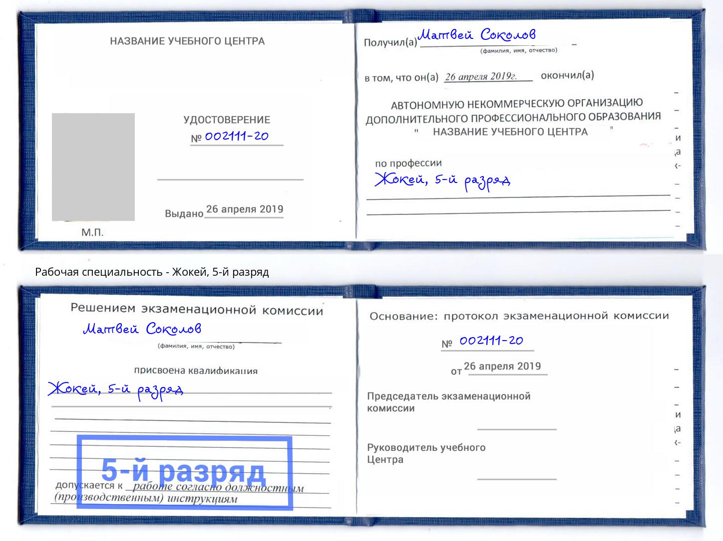 корочка 5-й разряд Жокей Инта