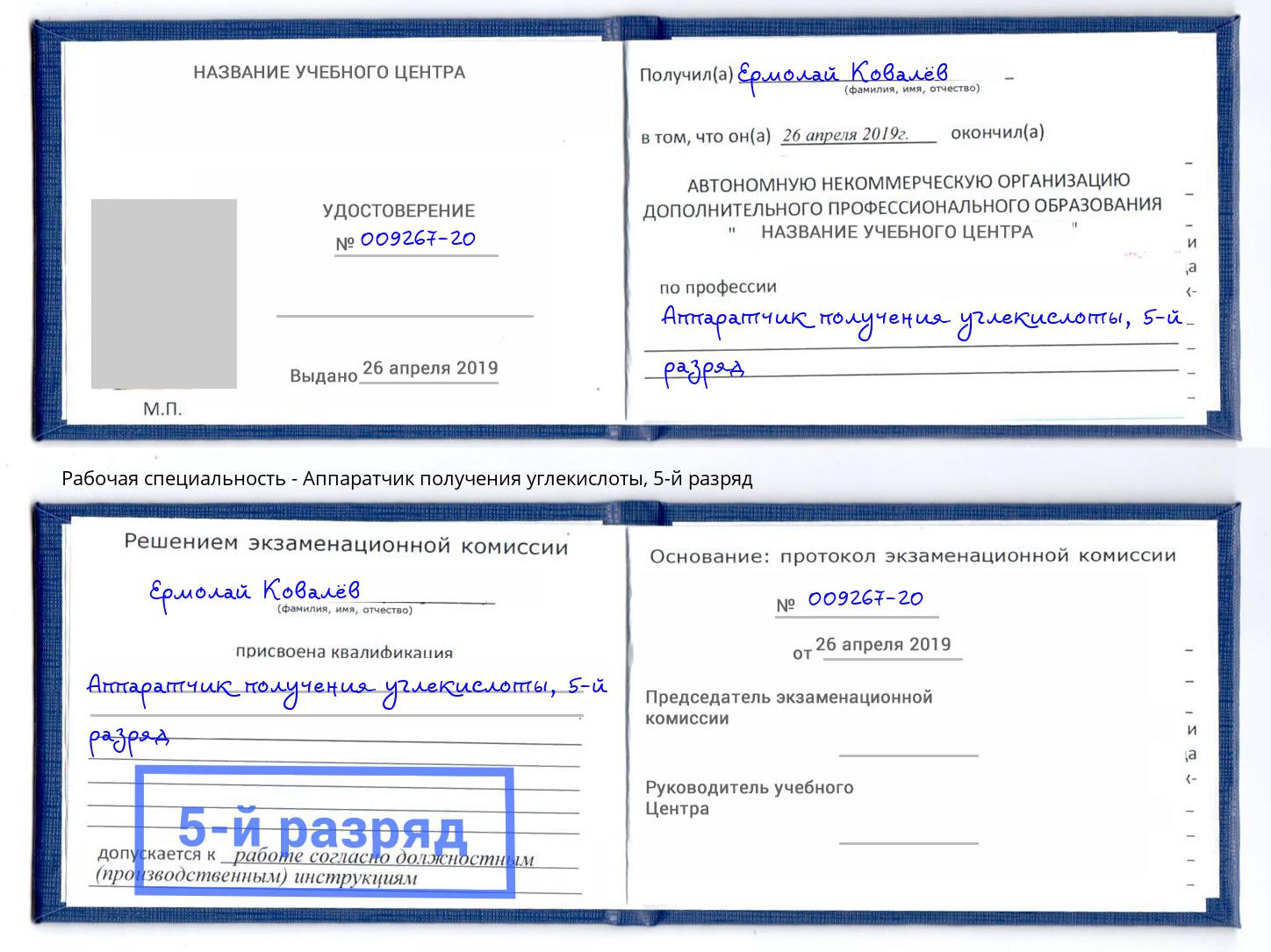 корочка 5-й разряд Аппаратчик получения углекислоты Инта
