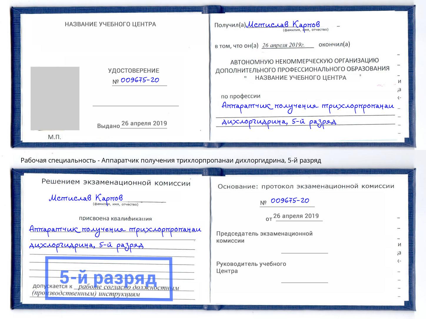 корочка 5-й разряд Аппаратчик получения трихлорпропанаи дихлоргидрина Инта