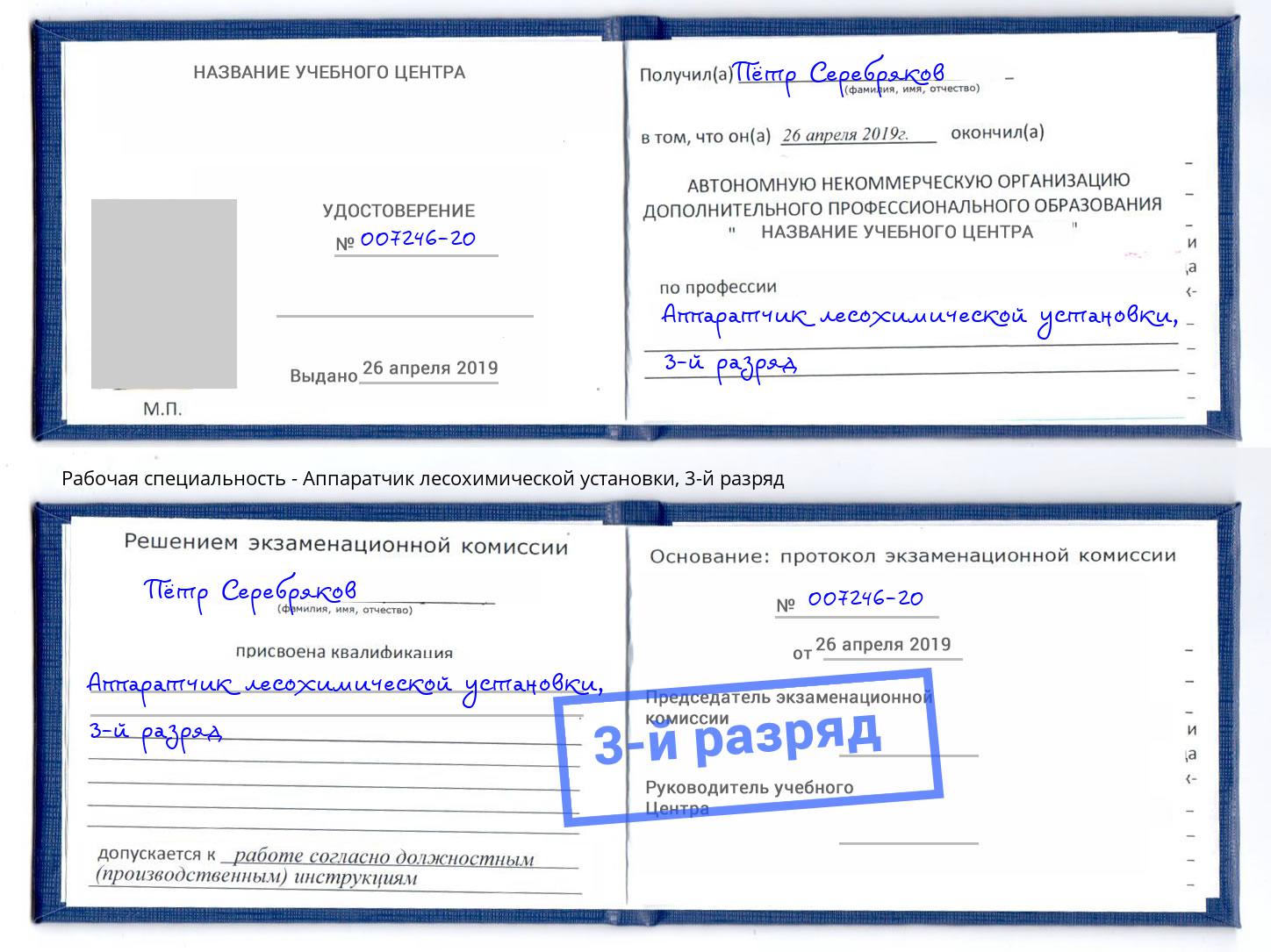 корочка 3-й разряд Аппаратчик лесохимической установки Инта