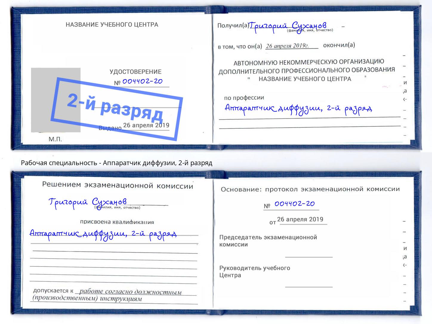 корочка 2-й разряд Аппаратчик диффузии Инта