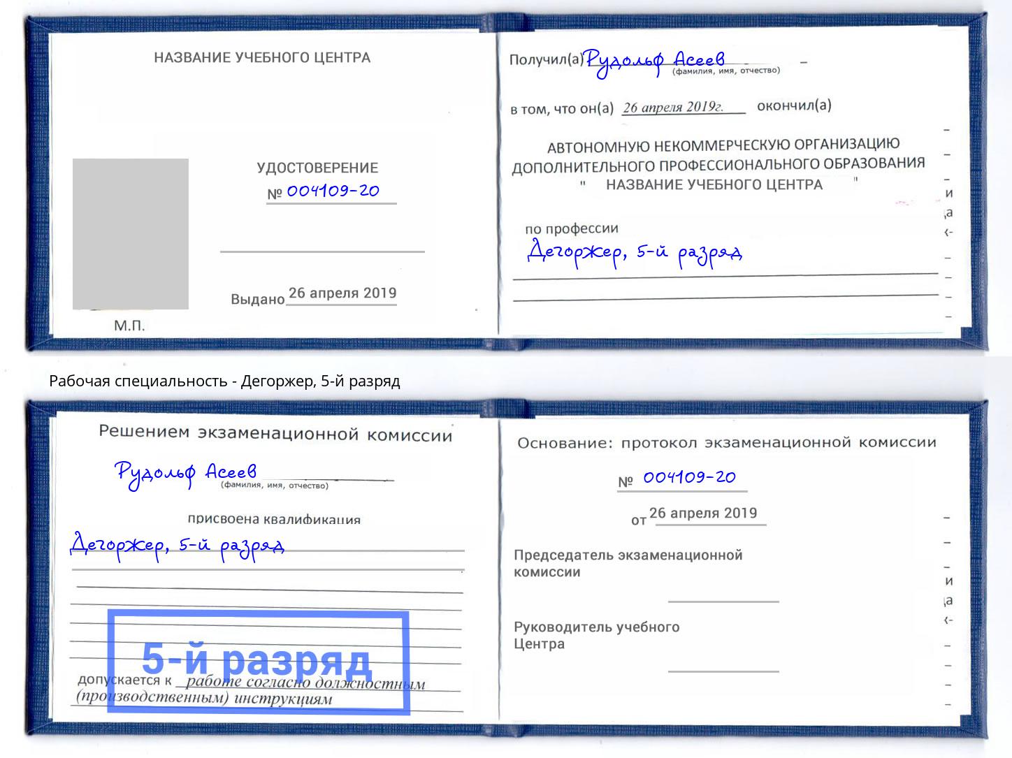 корочка 5-й разряд Дегоржер Инта