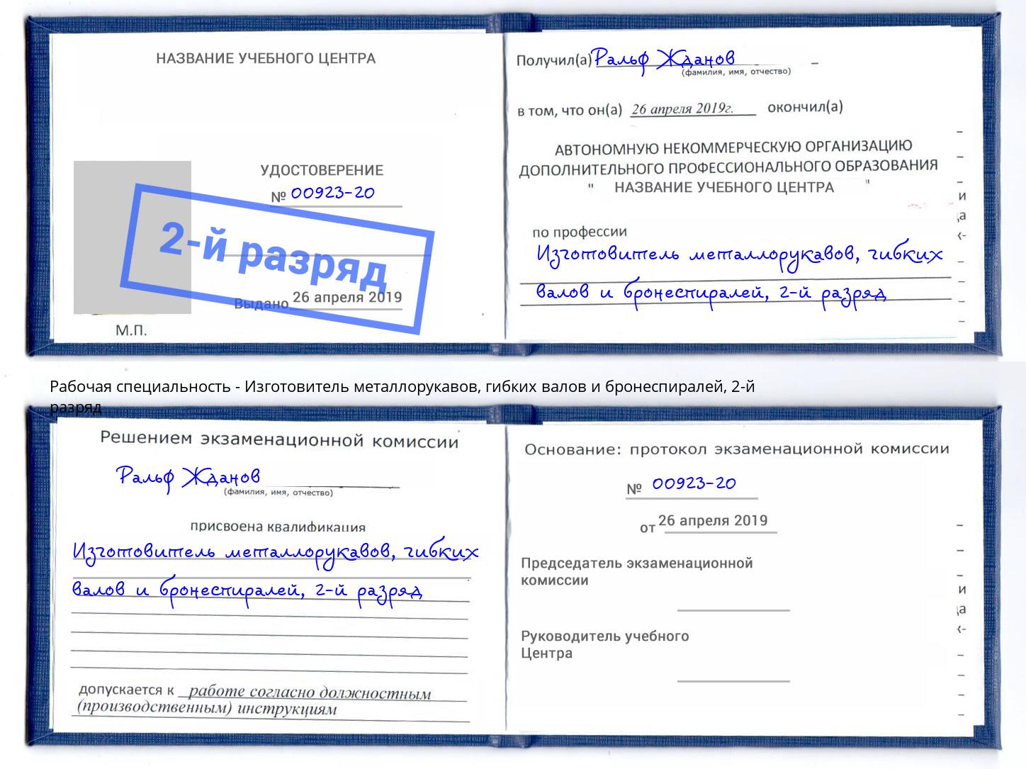 корочка 2-й разряд Изготовитель металлорукавов, гибких валов и бронеспиралей Инта